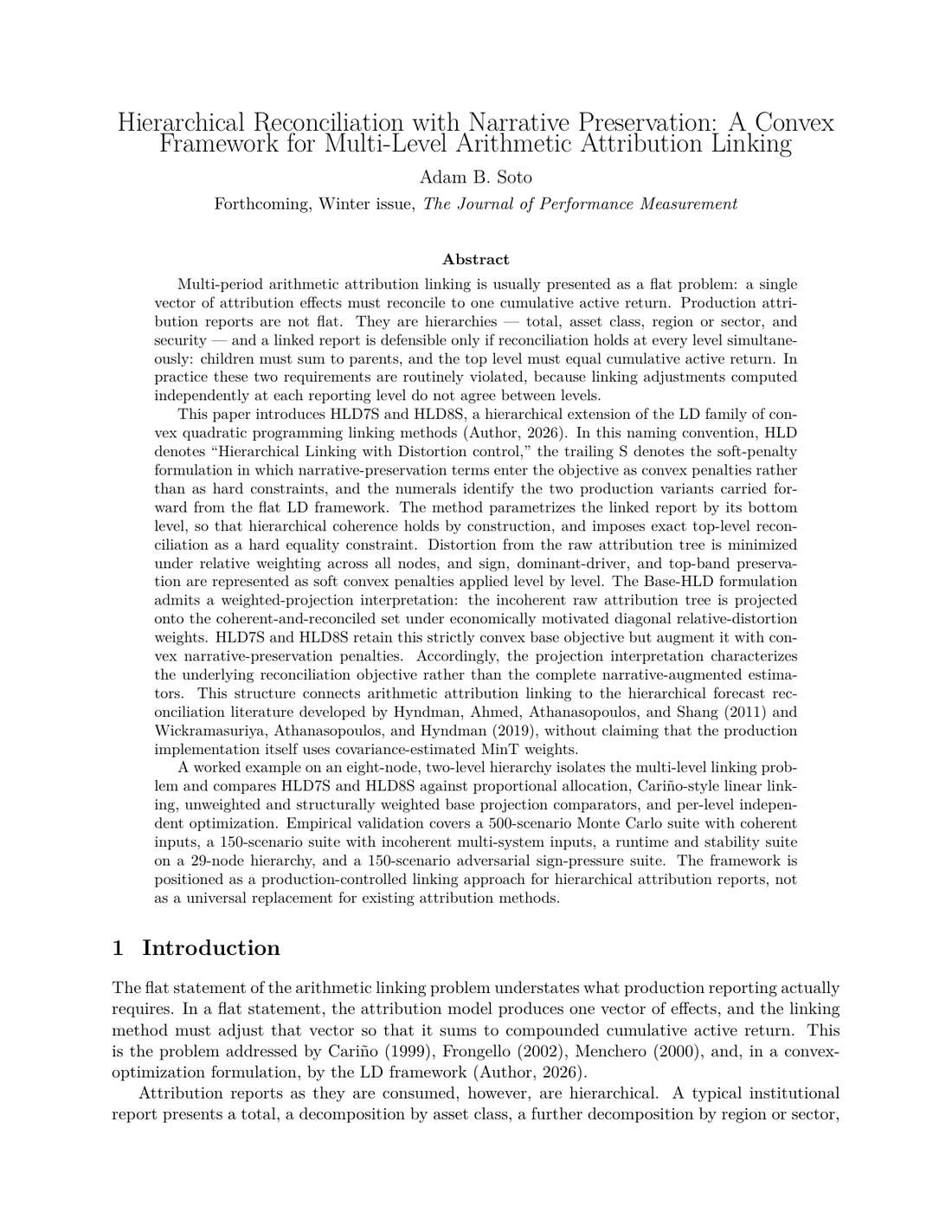 Page one of Hierarchical Reconciliation with Narrative Preservation