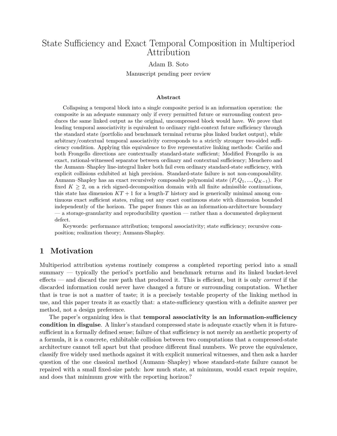 Page one of State Sufficiency and Exact Temporal Composition in Multiperiod Attribution