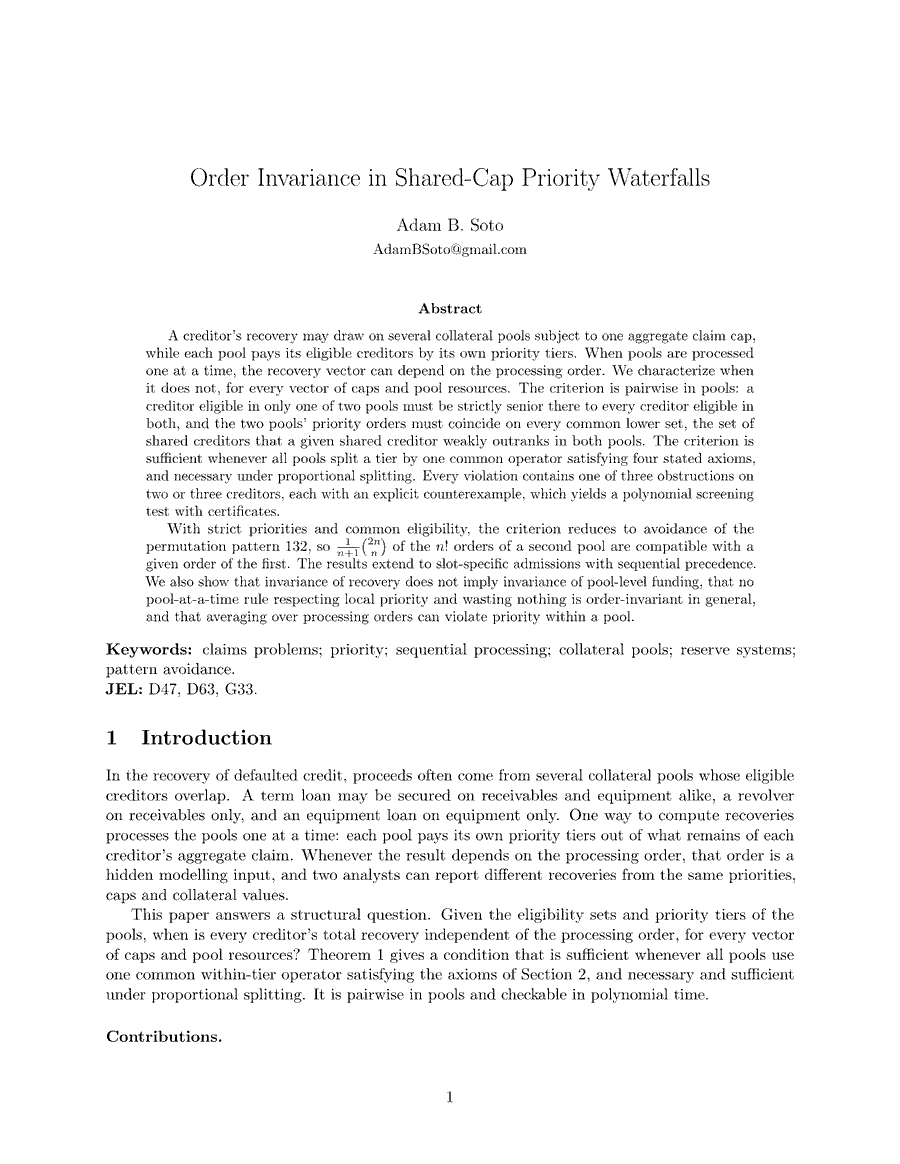 Page one of Order Invariance in Shared-Cap Priority Waterfalls